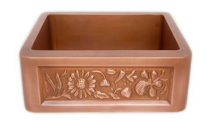 25 Inch Floral Single Bowl Copper Farmhouse Sink