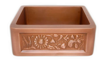 30 Inch Floral Single Bowl Copper Farmhouse Sink