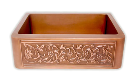 30 Inch Vine Design Copper Farmhouse Sink