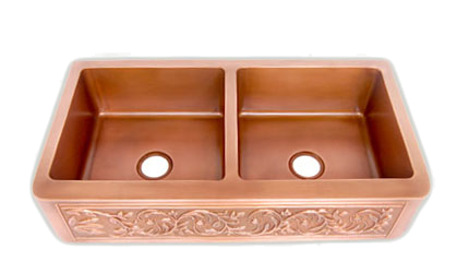 42 Inch Double-Bowl Copper Farmhouse Sink